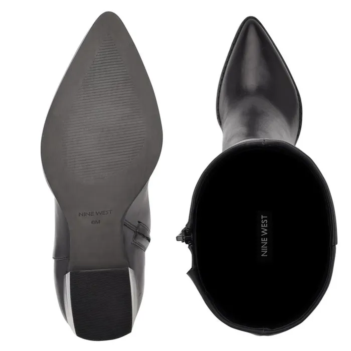 Brixe Heeled Boots Black Leather Women Nine West Boots and Booties