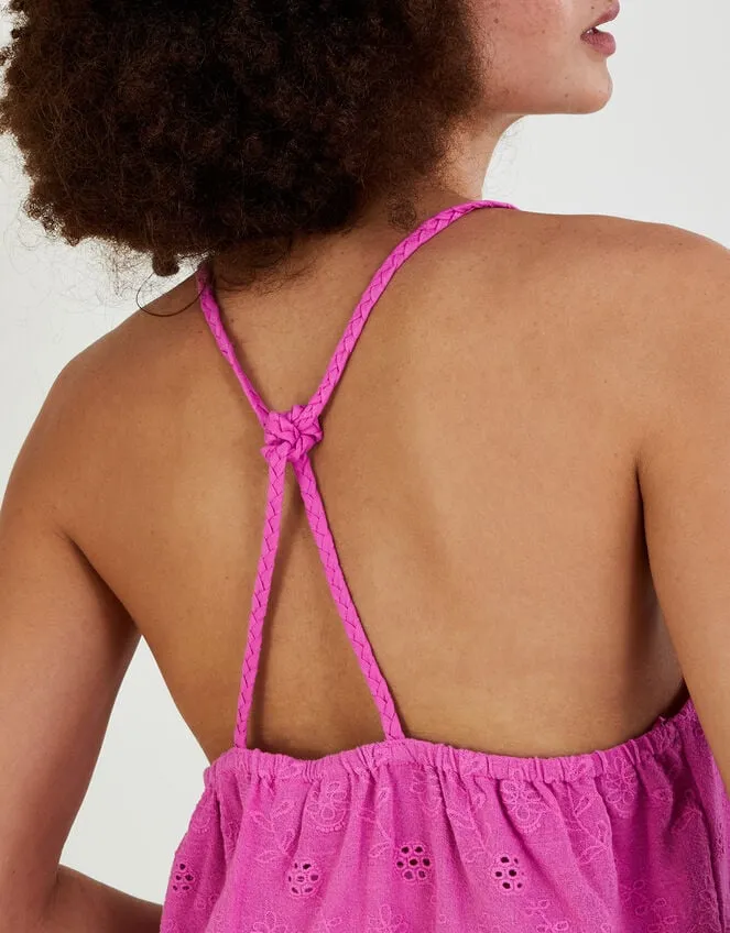 Broderie Detail Cami Top In Sustainable Cotton Pink Women Monsoon Tops and Blouses