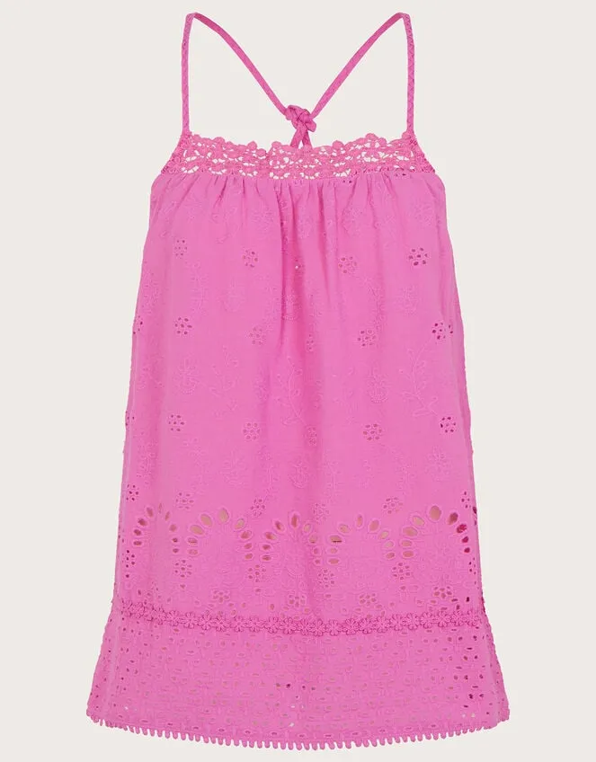 Broderie Detail Cami Top In Sustainable Cotton Pink Women Monsoon Tops and Blouses
