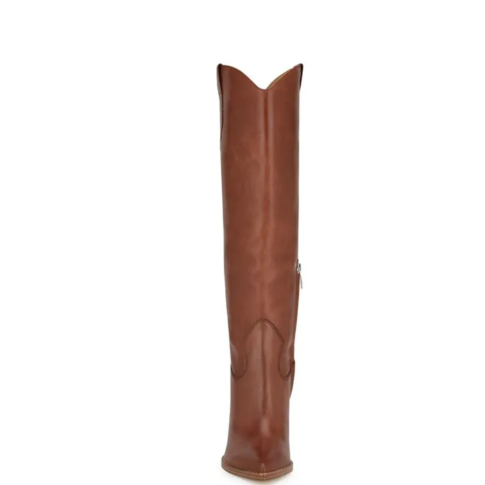 Bromwel Block Heel Boots Dark Natural Leather Women Nine West Heels