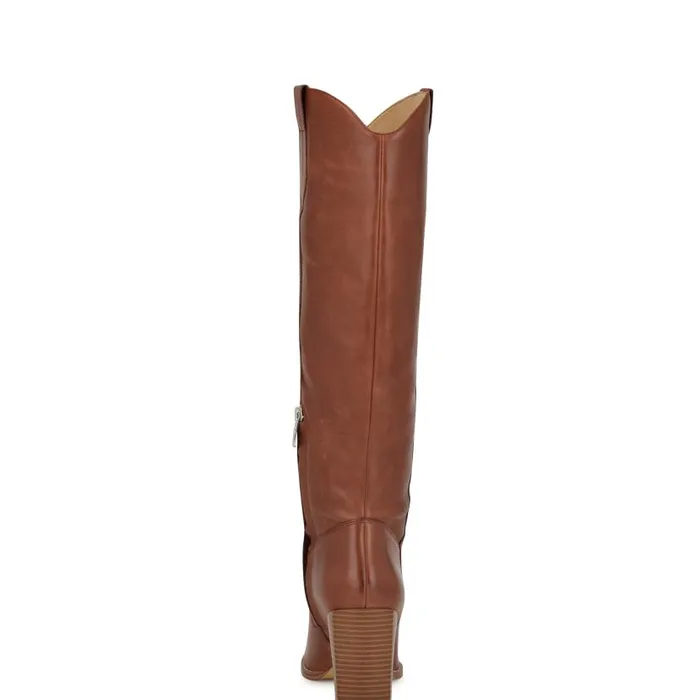 Bromwel Block Heel Boots Dark Natural Leather Women Nine West Heels
