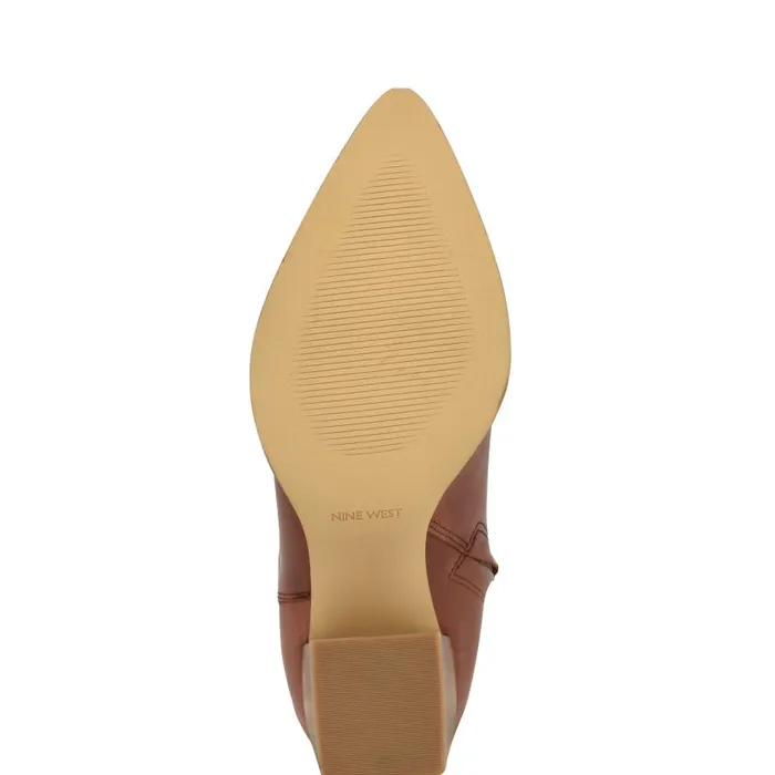 Bromwel Block Heel Boots Dark Natural Leather Women Nine West Heels