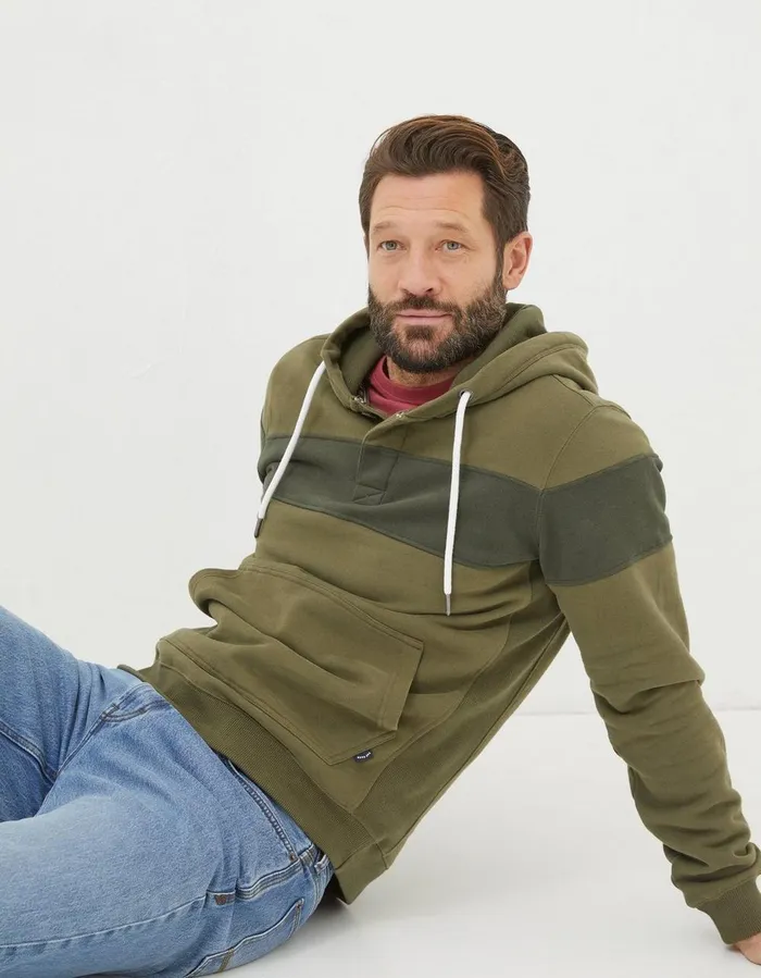 Brooke Chest Stripe Hoodie Khaki Green Men FatFace Sweatshirts and Hoodies