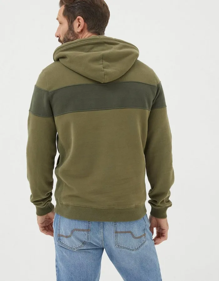 Brooke Chest Stripe Hoodie Khaki Green Men FatFace Sweatshirts and Hoodies