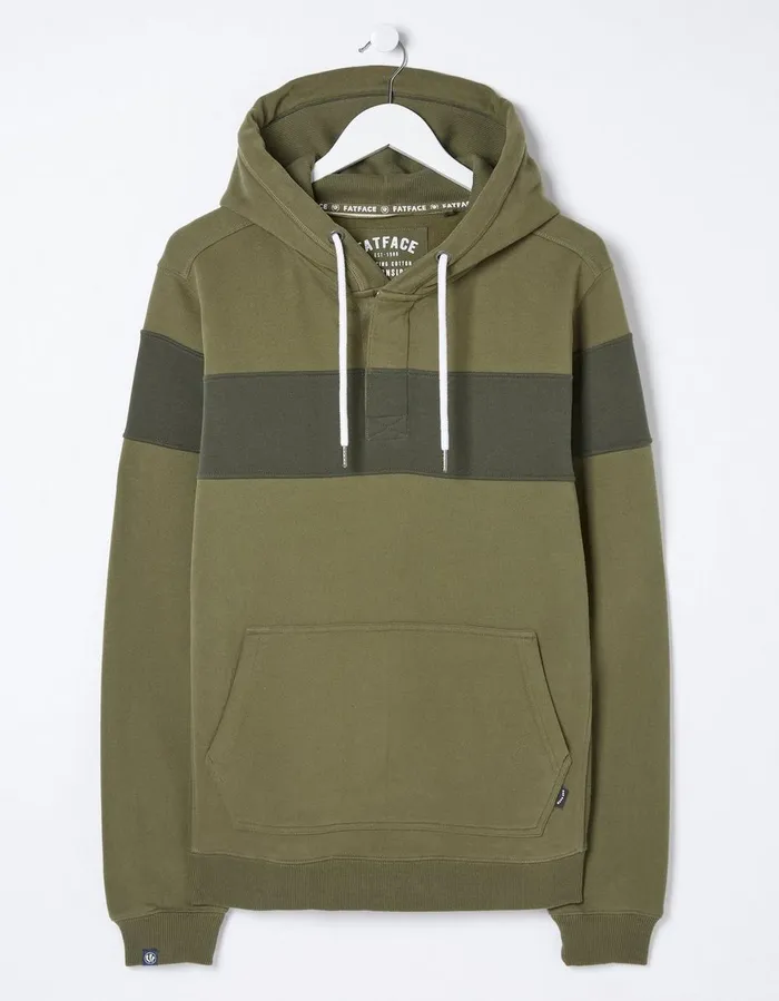 Brooke Chest Stripe Hoodie Khaki Green Men FatFace Sweatshirts and Hoodies