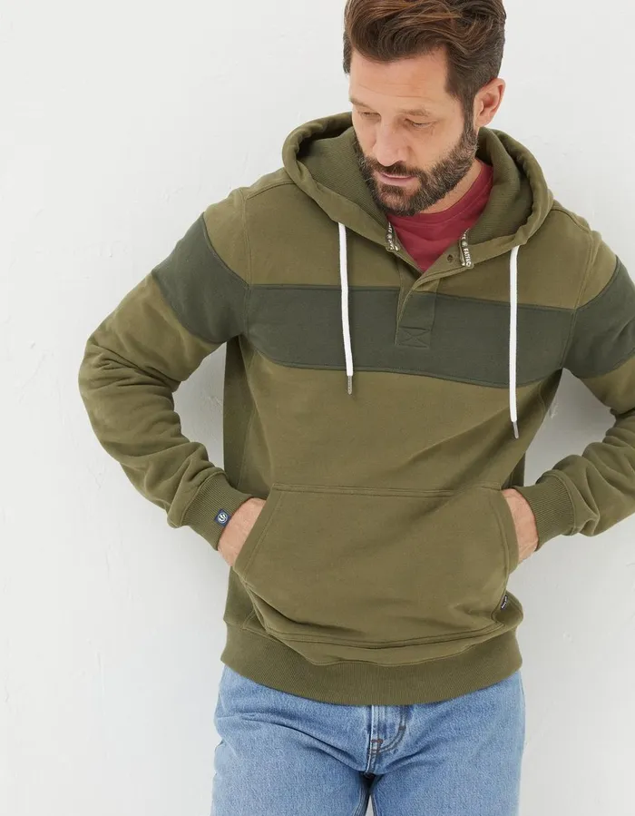 Brooke Chest Stripe Hoodie Khaki Green Men FatFace Sweatshirts and Hoodies