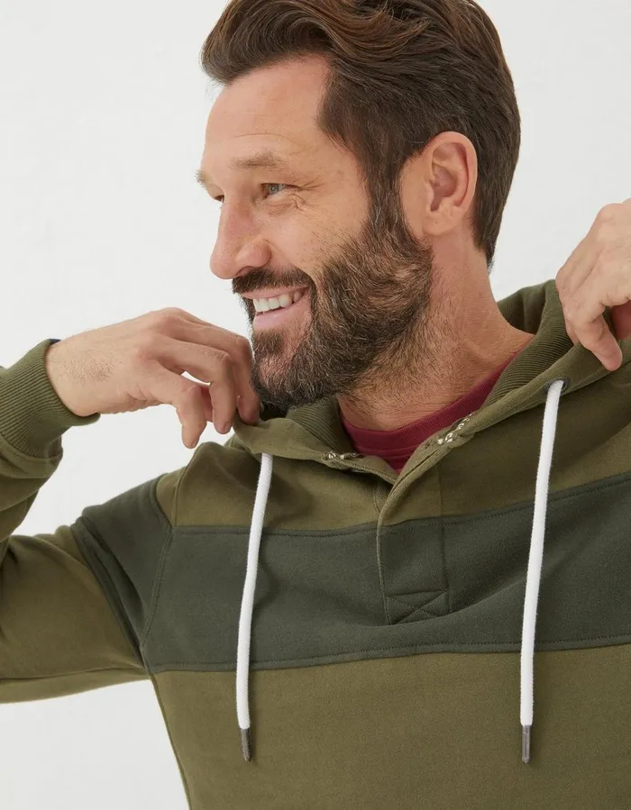 Brooke Chest Stripe Hoodie Khaki Green Men FatFace Sweatshirts and Hoodies