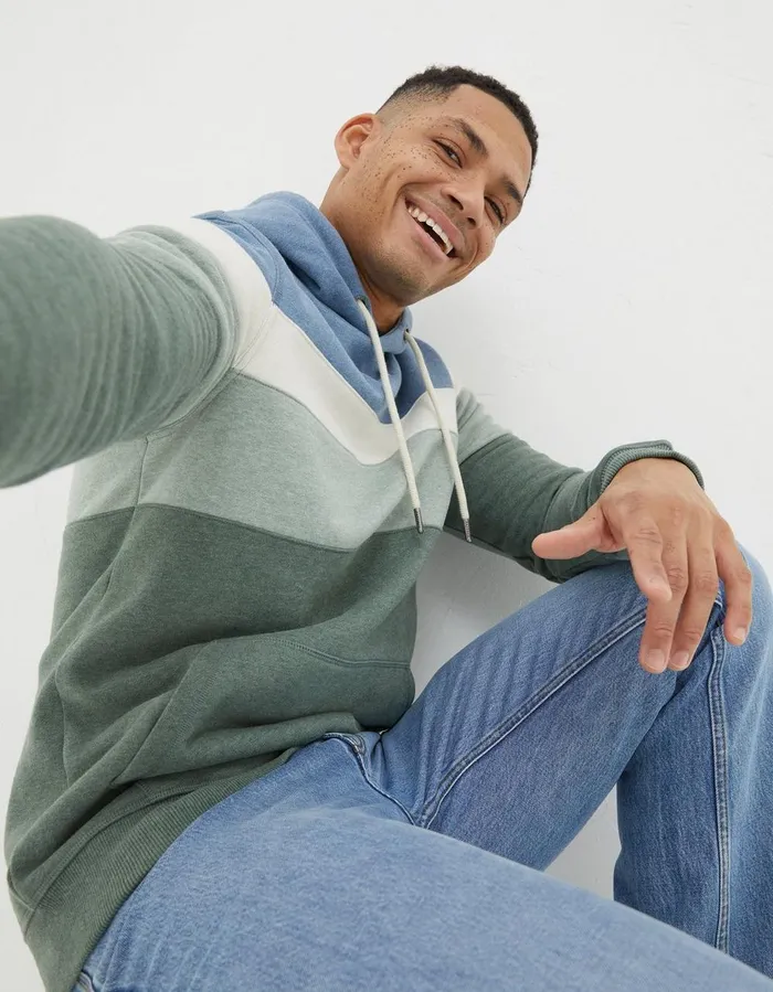 Brooke Cut And Sew Hoodie Light Green Marl Men FatFace Sweatshirts and Hoodies