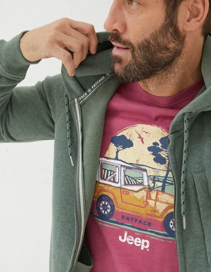 Brooke Zip Through Hoodie Sage Green Men FatFace Sweatshirts and Hoodies
