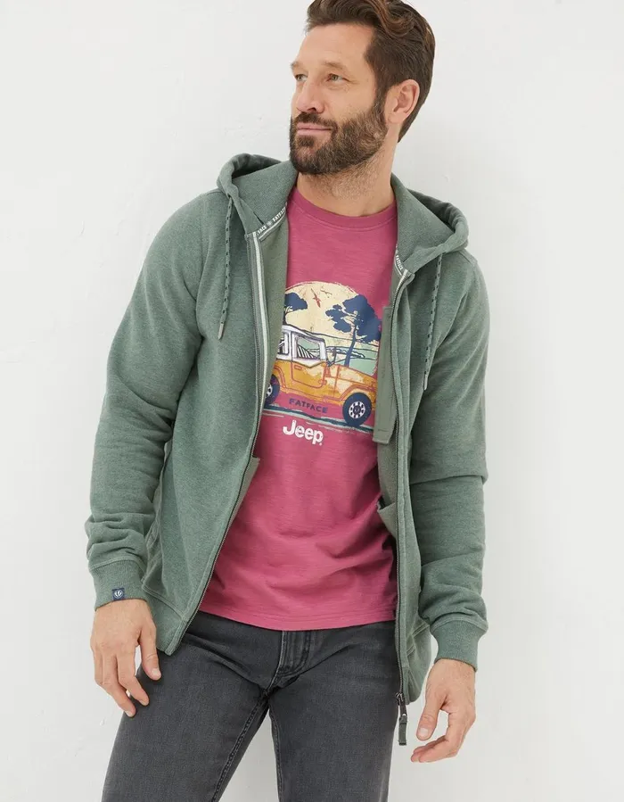 Brooke Zip Through Hoodie Sage Green Men FatFace Sweatshirts and Hoodies