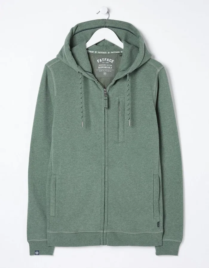 Brooke Zip Through Hoodie Sage Green Men FatFace Sweatshirts and Hoodies