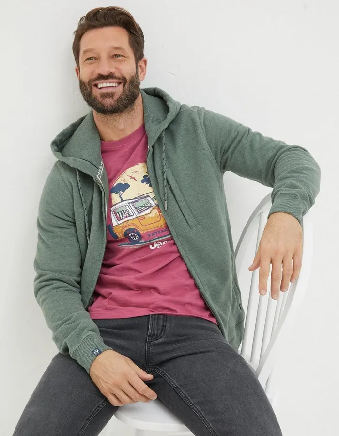 Brooke Zip Through Hoodie Sage Green Men FatFace Sweatshirts and Hoodies