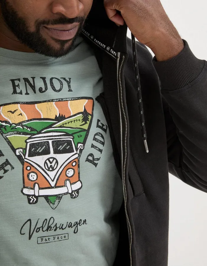Brooke Zip Through Hoodie Washed Black Men FatFace Sweatshirts and Hoodies