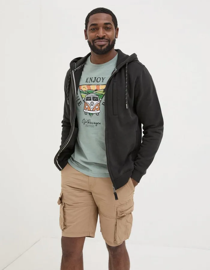 Brooke Zip Through Hoodie Washed Black Men FatFace Sweatshirts and Hoodies