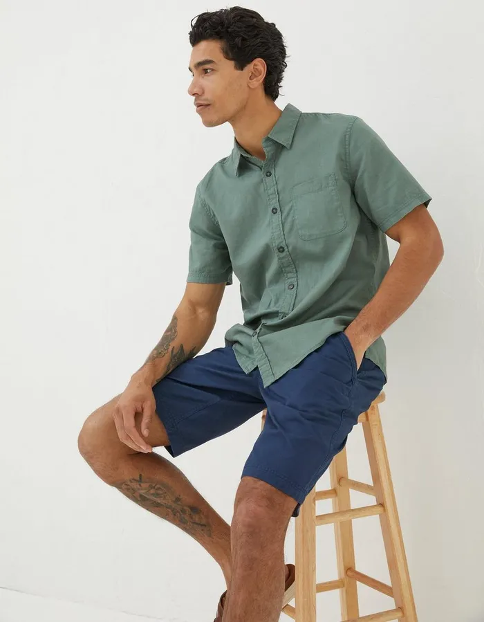Bugle Linen Cotton Shirt Green Haze Men FatFace Shirts