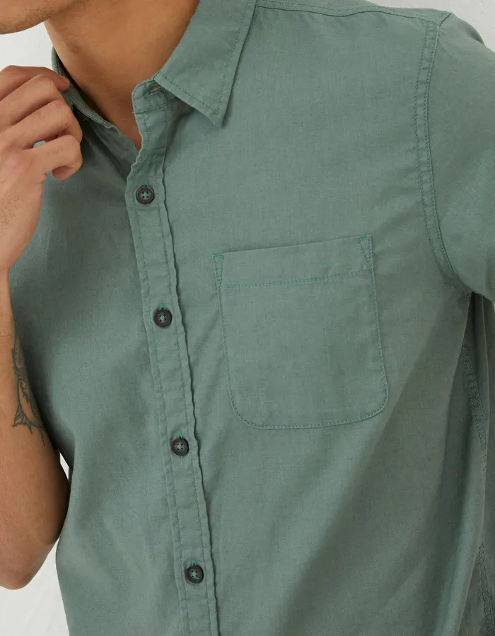 Bugle Linen Cotton Shirt Green Haze Men FatFace Shirts