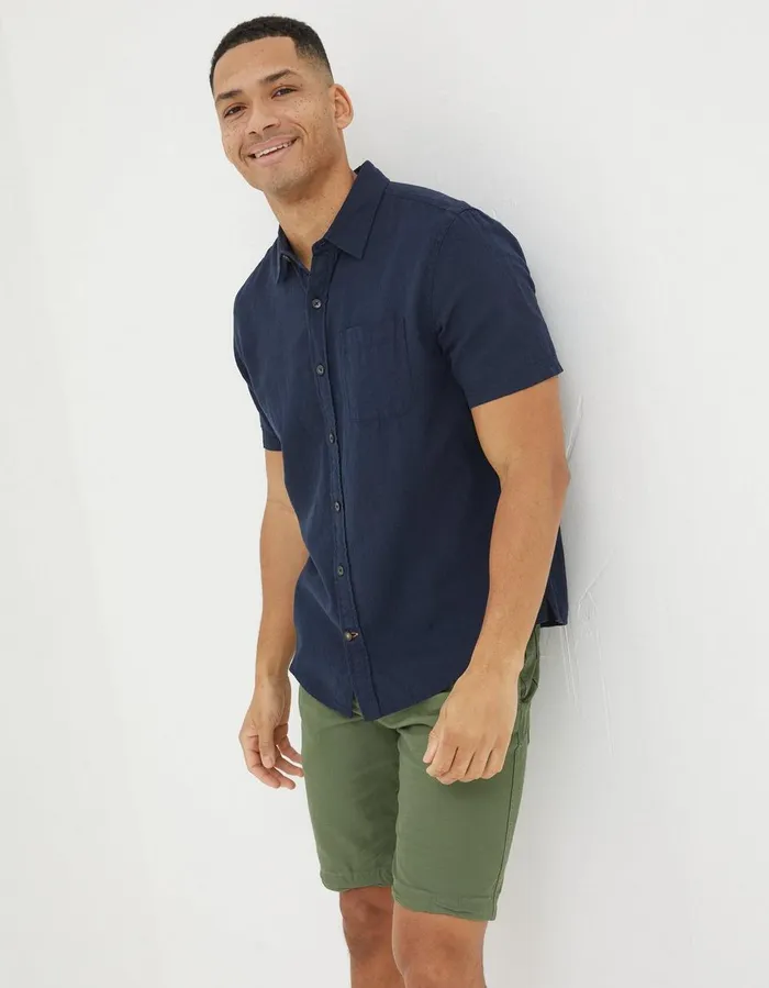Bugle Linen Cotton Shirt Navy Men FatFace Shirts