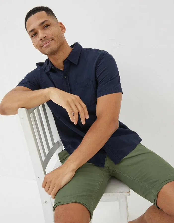 Bugle Linen Cotton Shirt Navy Men FatFace Shirts