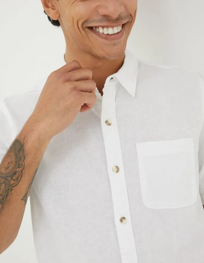 Bugle Linen Cotton Shirt White Men FatFace Shirts