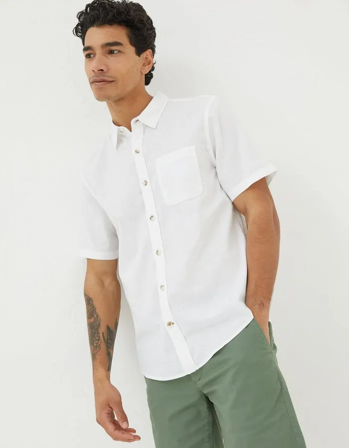 Bugle Linen Cotton Shirt White Men FatFace Shirts