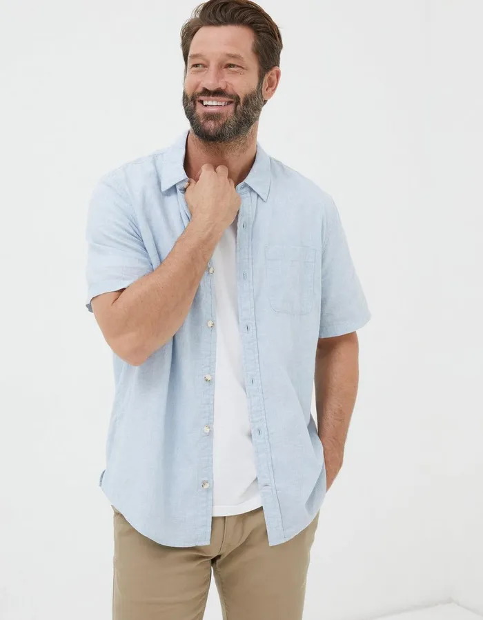 Bugle Micro Stripe Shirt Light Blue Men FatFace Shirts