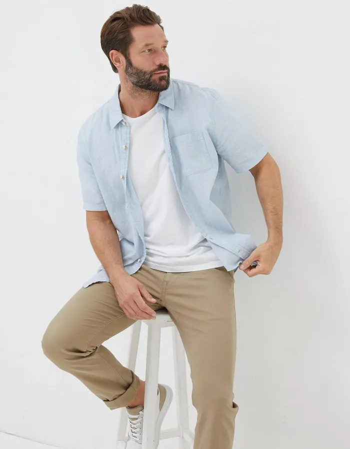 Bugle Micro Stripe Shirt Light Blue Men FatFace Shirts
