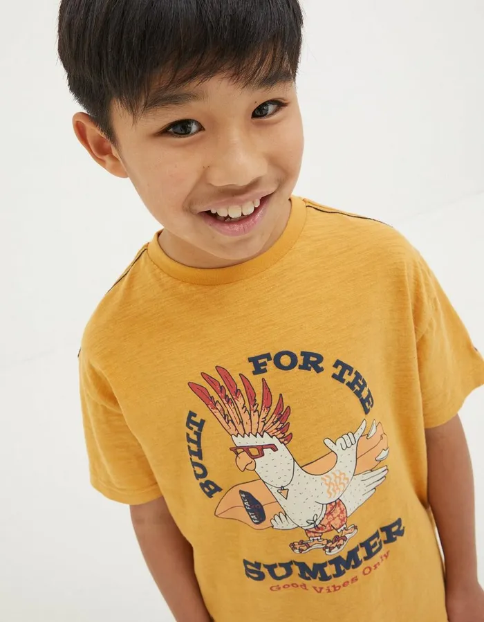Built For Summer Short Sleeve TShirt Golden Yellow Boys FatFace TShirts and Polos