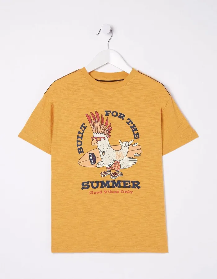 Built For Summer Short Sleeve TShirt Golden Yellow Boys FatFace TShirts and Polos