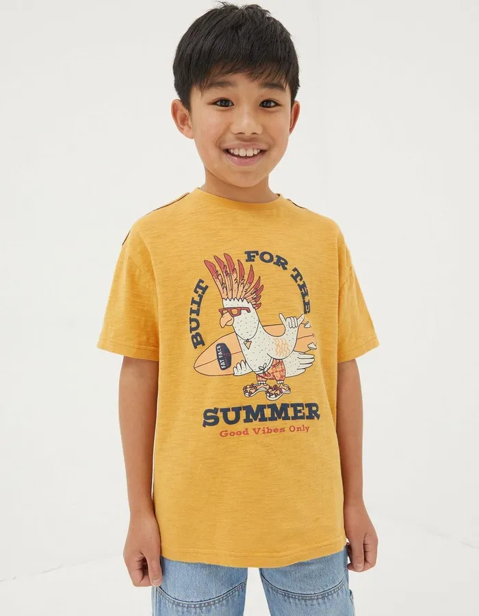 Built For Summer Short Sleeve TShirt Golden Yellow Boys FatFace TShirts and Polos