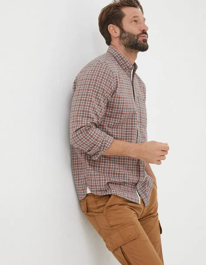 Burdon Gingham Shirt Orange Men FatFace Shirts