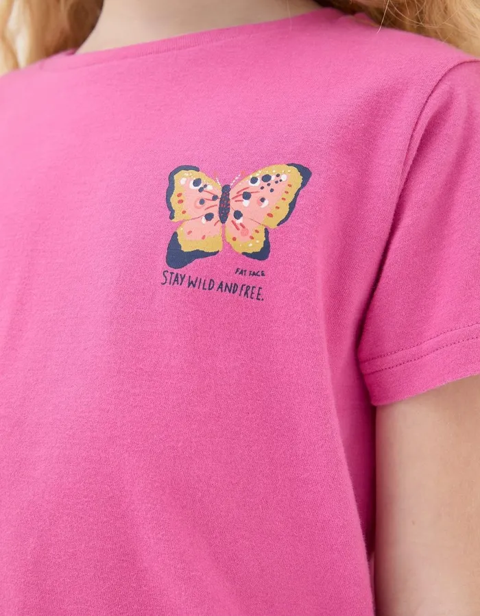 Butterfly Fact Jersey T Shirt Washed Pink Girls FatFace Tops and TShirts