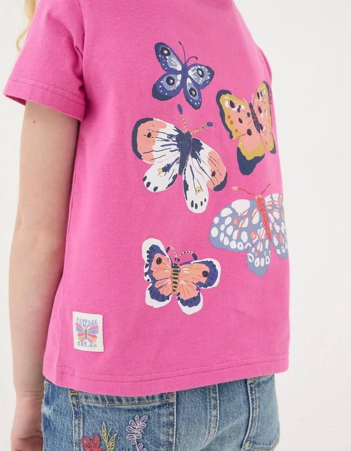 Butterfly Fact Jersey T Shirt Washed Pink Girls FatFace Tops and TShirts