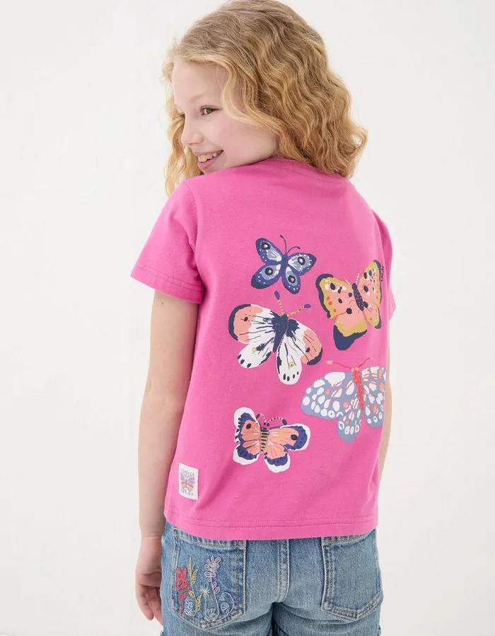 Butterfly Fact Jersey T Shirt Washed Pink Girls FatFace Tops and TShirts