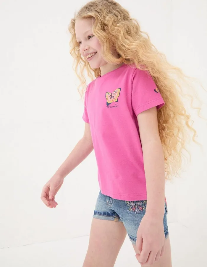 Butterfly Fact Jersey T Shirt Washed Pink Girls FatFace Tops and TShirts