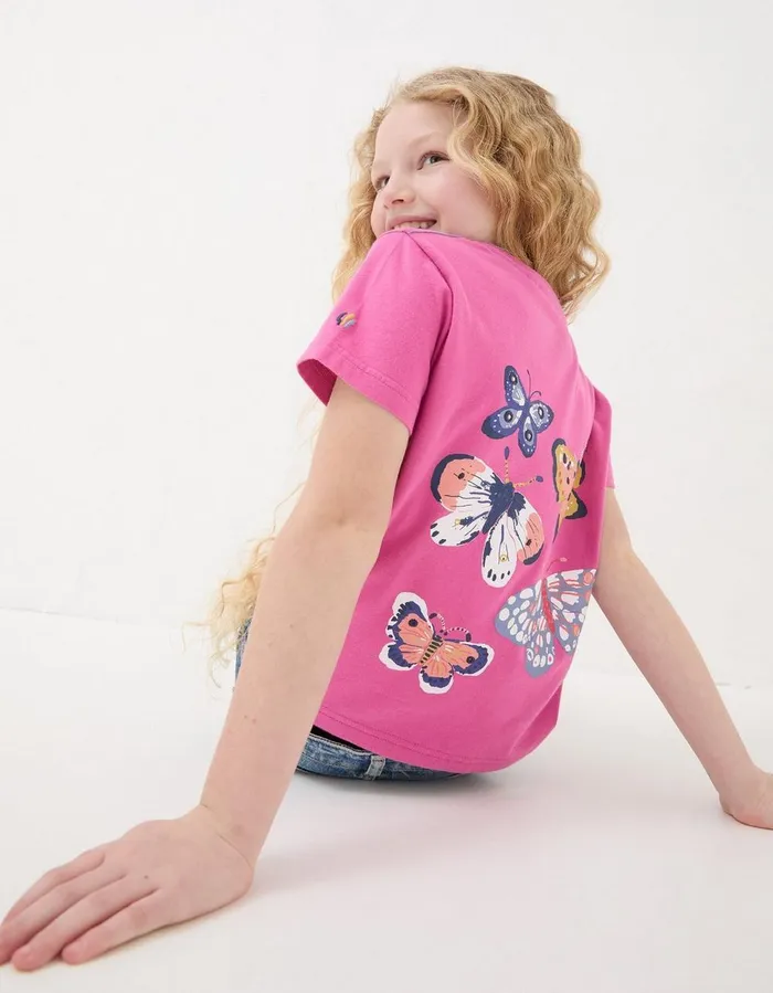 Butterfly Fact Jersey T Shirt Washed Pink Girls FatFace Tops and TShirts