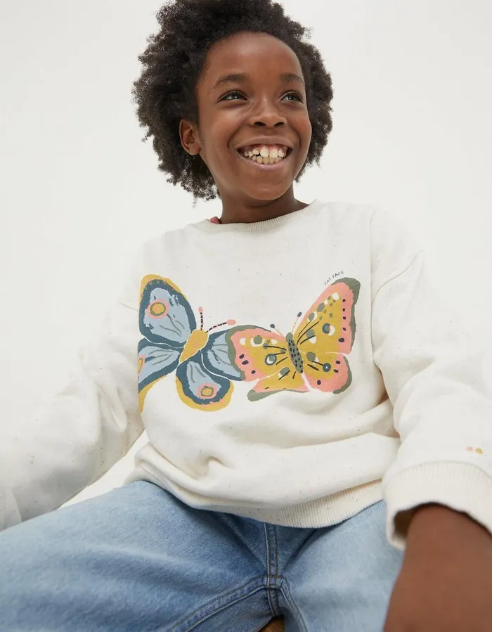 Butterfly Sweatshirt Natural White Girls FatFace Sweatshirts and Hoodies