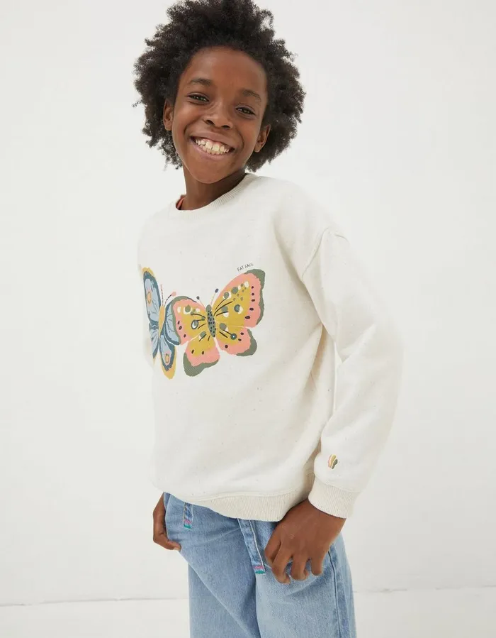 Butterfly Sweatshirt Natural White Girls FatFace Sweatshirts and Hoodies