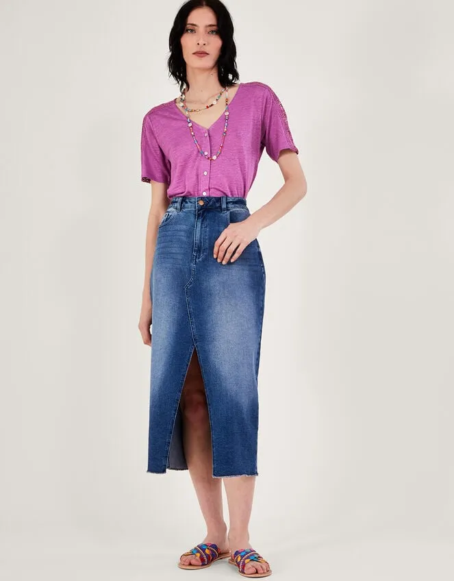 Button Through Lace Linen TShirt Purple Women Monsoon Tops and Blouses