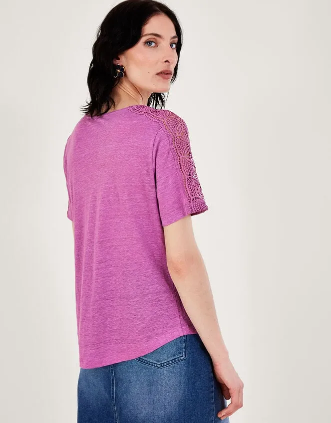 Button Through Lace Linen TShirt Purple Women Monsoon Tops and Blouses