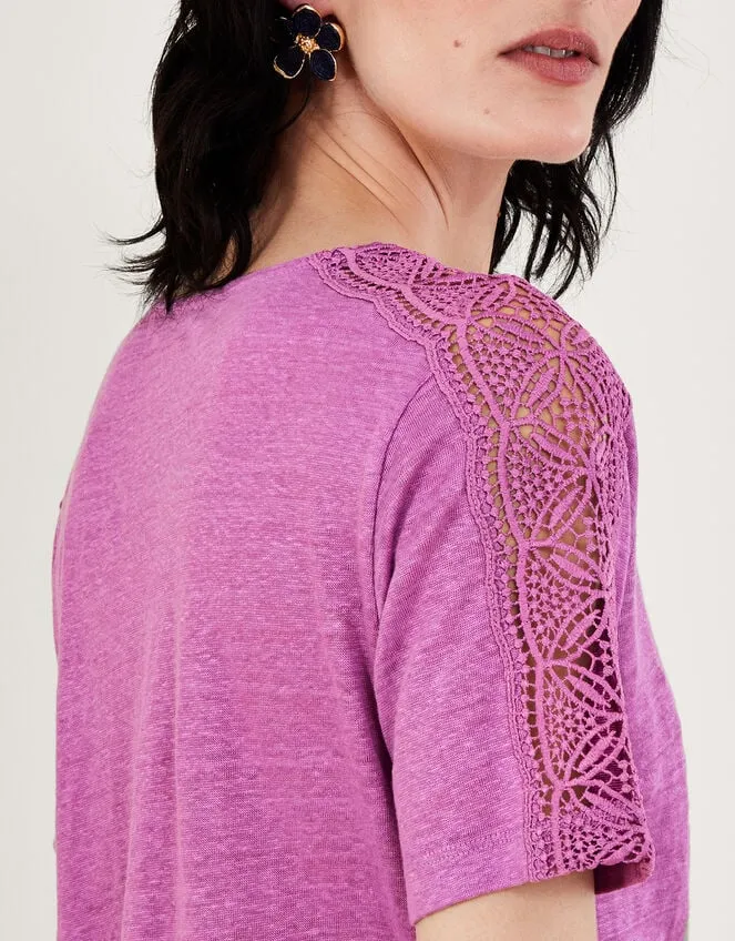 Button Through Lace Linen TShirt Purple Women Monsoon Tops and Blouses