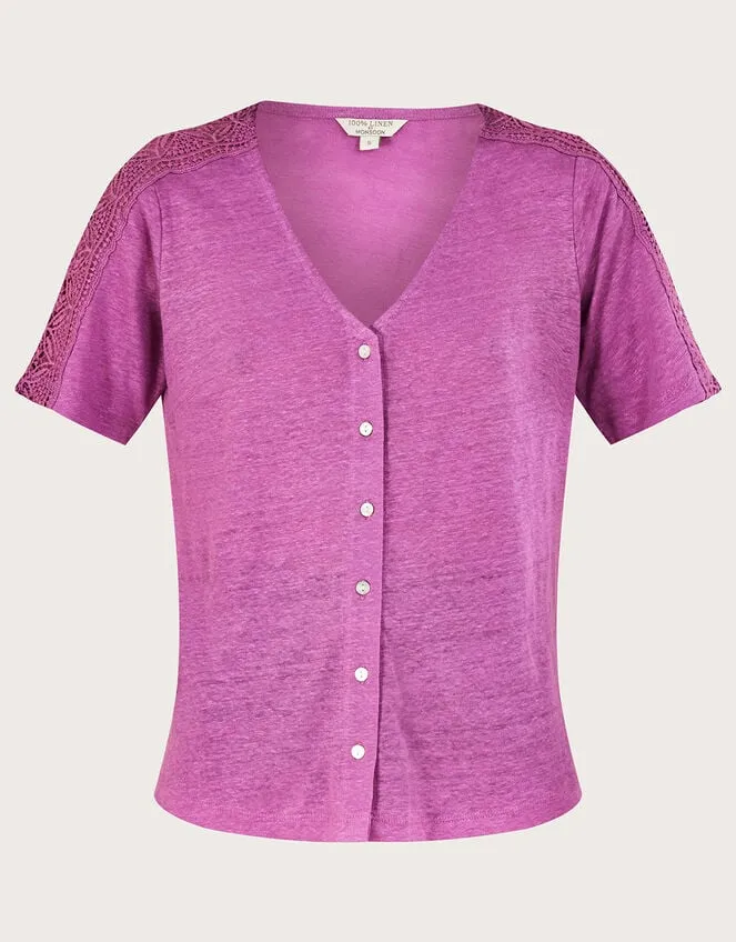 Button Through Lace Linen TShirt Purple Women Monsoon Tops and Blouses