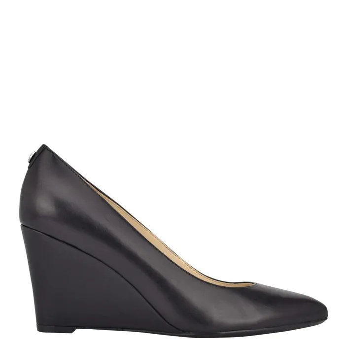 Cal 92159 Dress Wedges Black Leather Women Nine West Heels