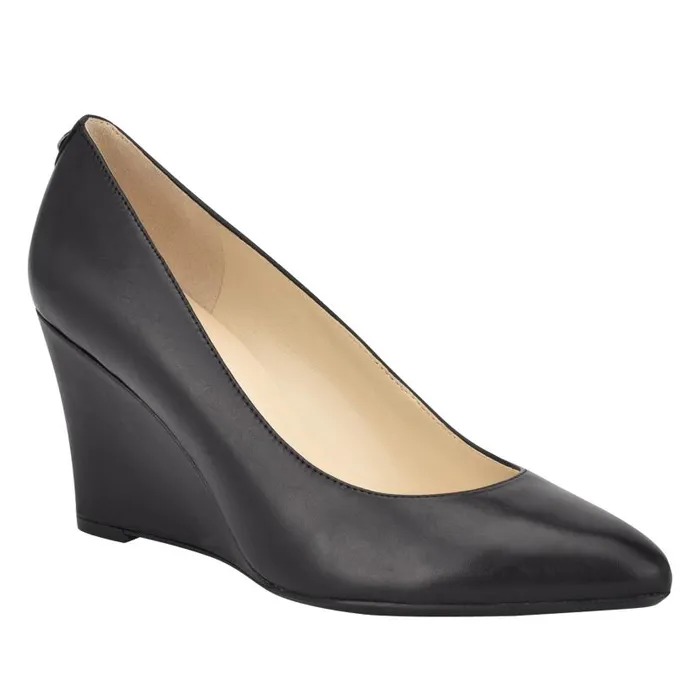 Cal 92159 Dress Wedges Black Leather Women Nine West Heels