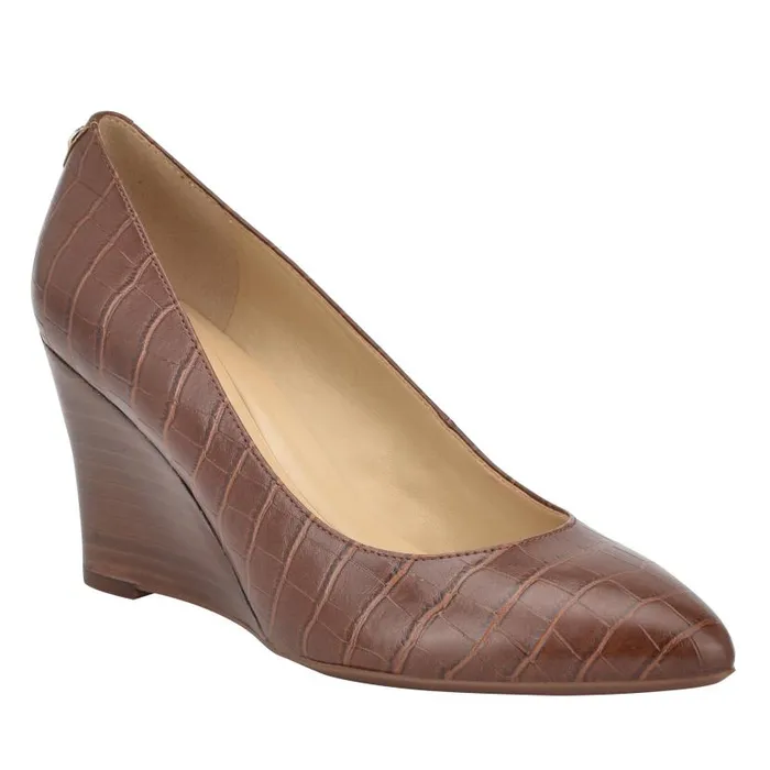 Cal 92159 Dress Wedges Brown Embossed Croco Women Nine West Heels