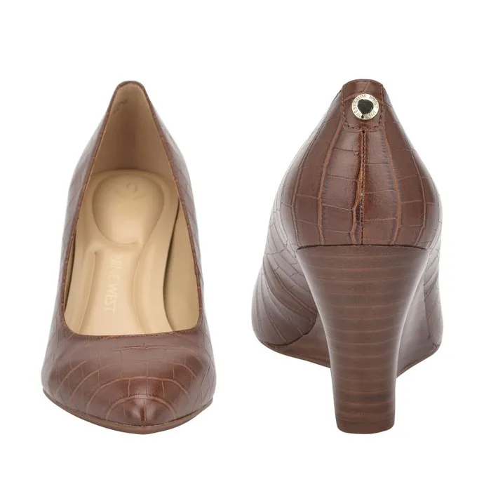 Cal 92159 Dress Wedges Brown Embossed Croco Women Nine West Heels