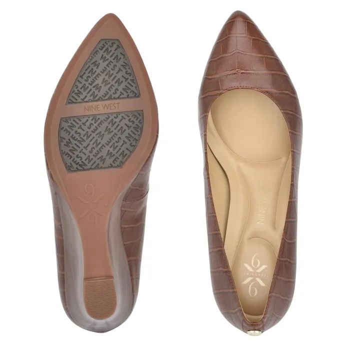 Cal 92159 Dress Wedges Brown Embossed Croco Women Nine West Heels