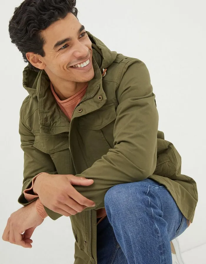 Calcot Cotton 4 Pocket Jacket Khaki Green Men FatFace Coats and Jackets