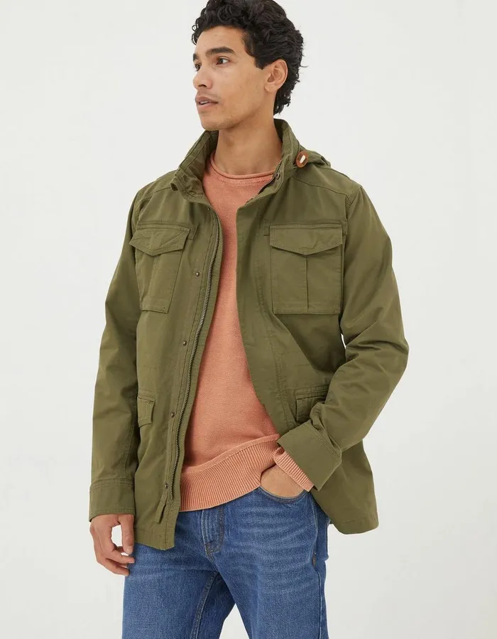 Calcot Cotton 4 Pocket Jacket Khaki Green Men FatFace Coats and Jackets