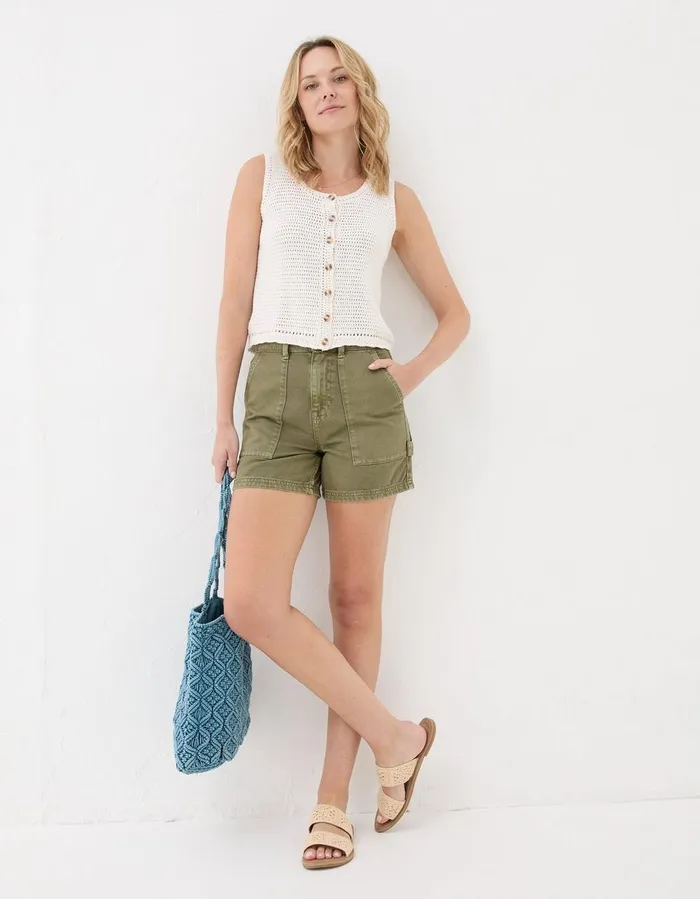 Cali Denim Carpenter Shorts Khaki Green Women FatFace Shorts