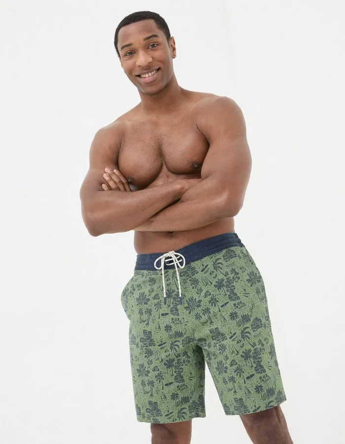 Camber Beach Print Swim Shorts Green Men FatFace Swimwear